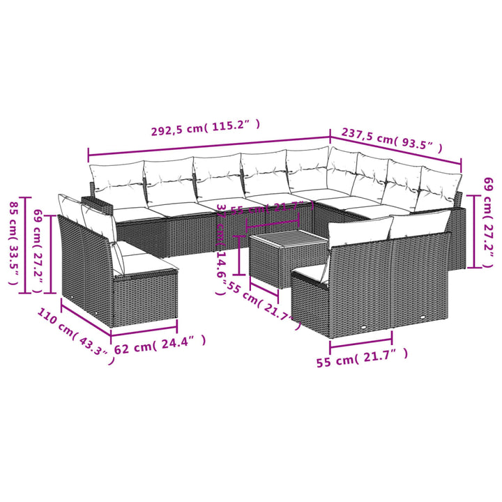 Set Mobilier De Grădină Cu Perne, 13 Piese, , Poliratan