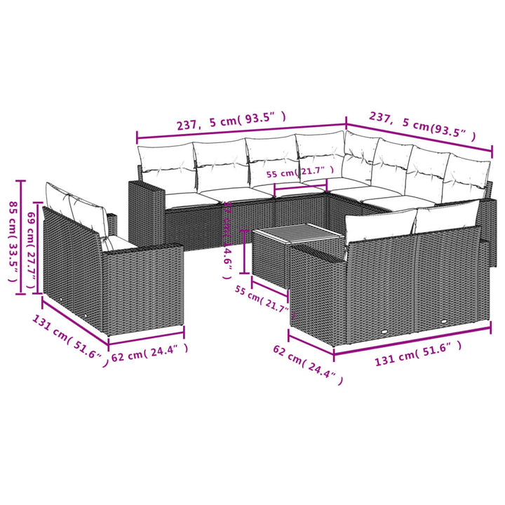 Set Canapele De Grădină, 12 Piese, Cu Perne, , Poliratan