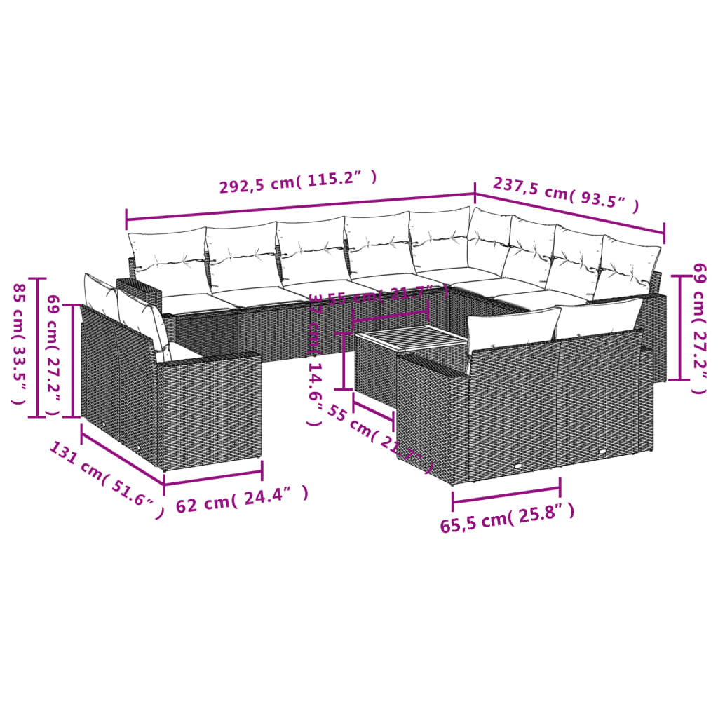 Set Mobilier De Grădină Cu Perne, 13 Piese, , Poliratan