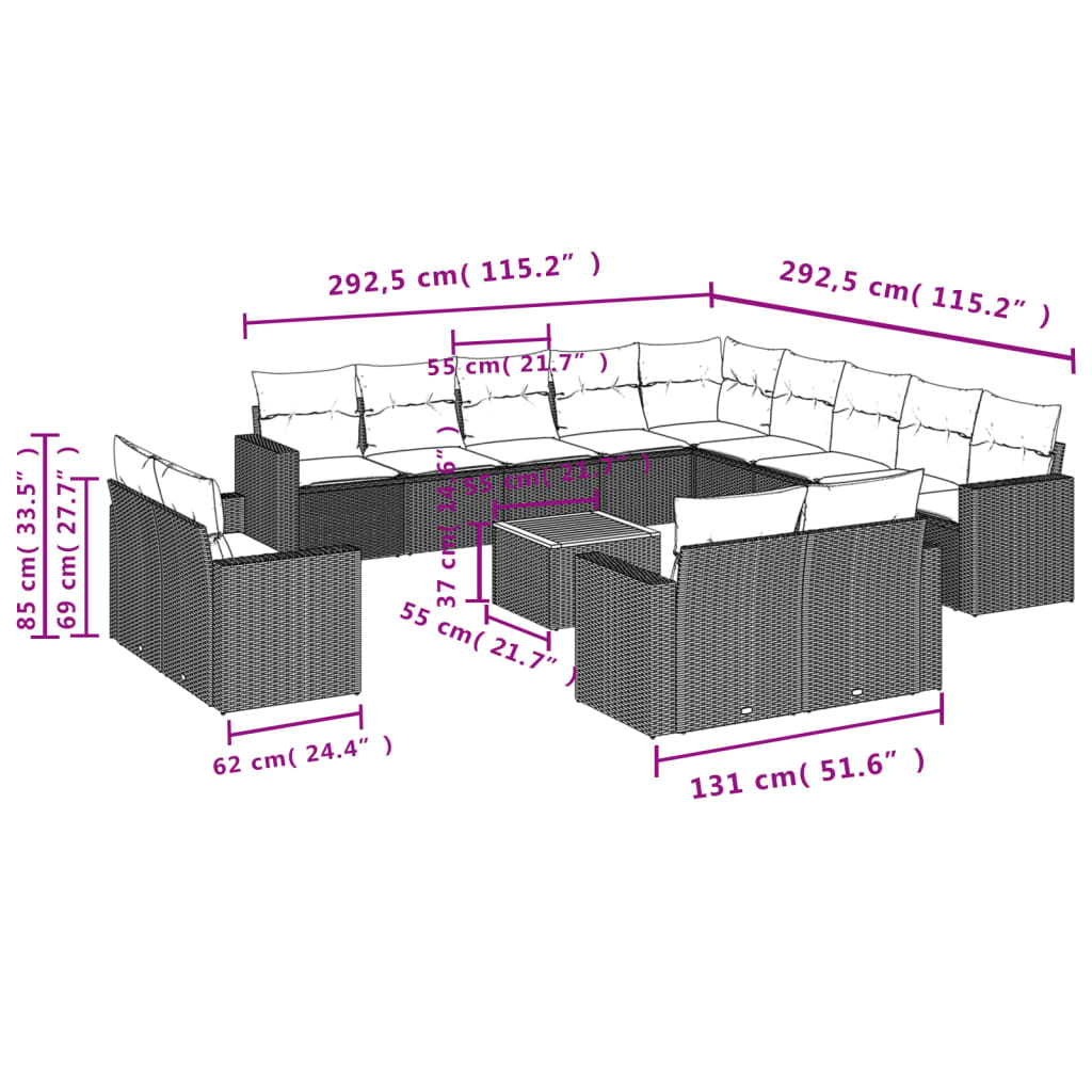Set Mobilier De Grădină Cu Perne, 14 Piese, , Poliratan