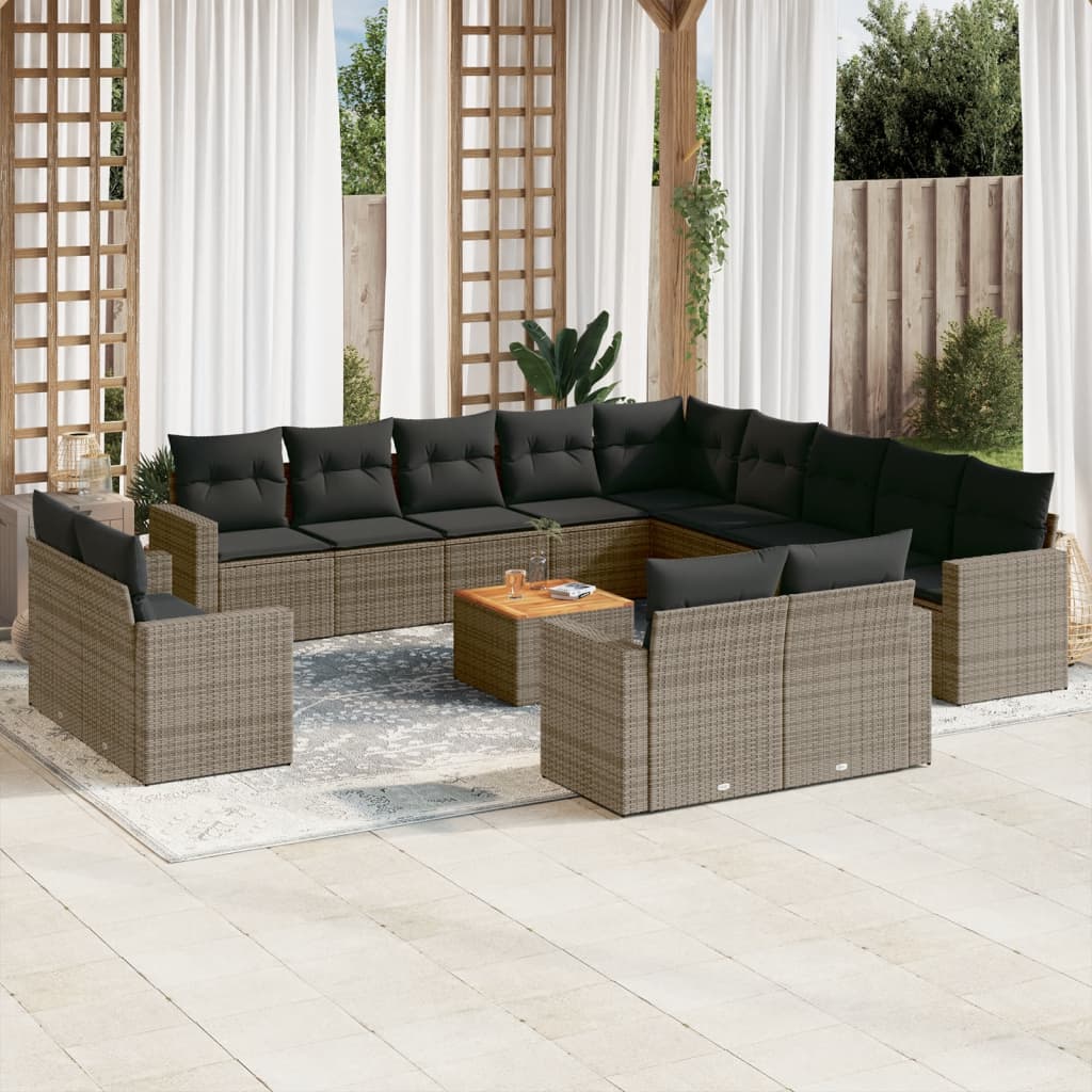 Set Mobilier De Grădină Cu Perne, 14 Piese, , Poliratan