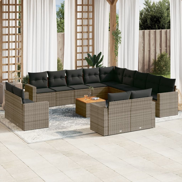 Set Mobilier De Grădină Cu Perne, 14 Piese, , Poliratan
