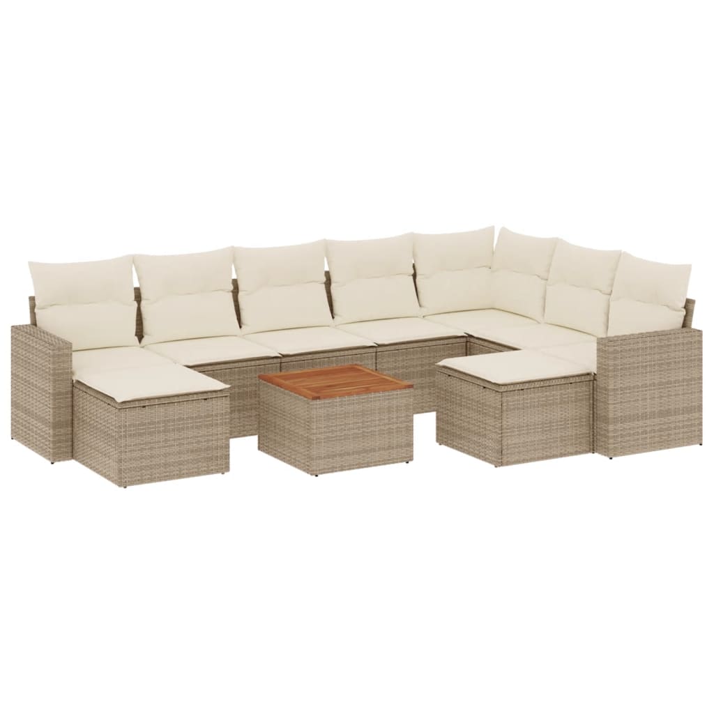 Set Canapele De Grădină Cu Perne, 10 Piese, Bej, Poliratan
