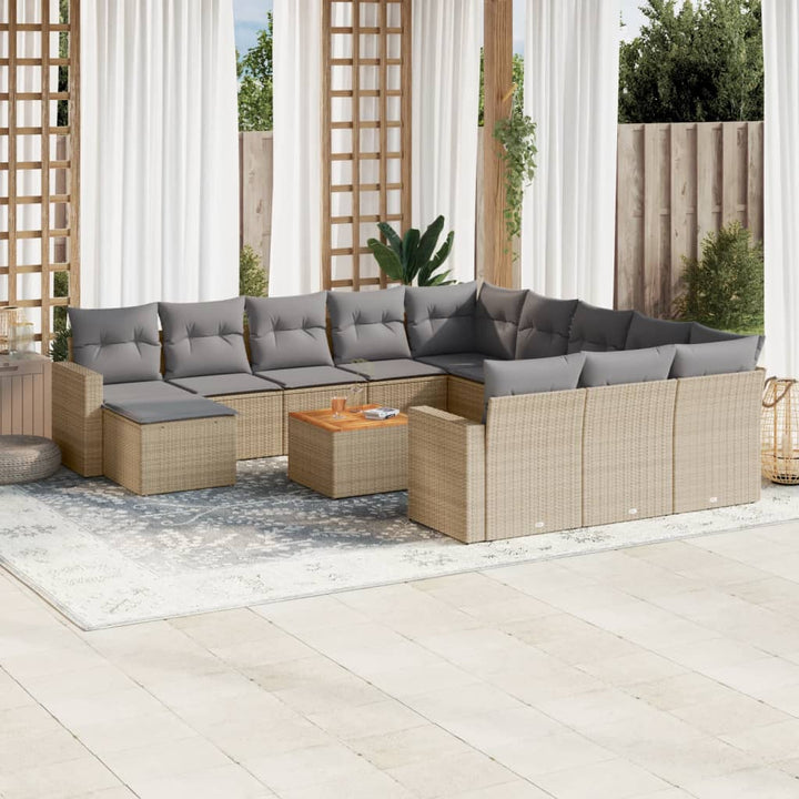 Set Mobilier De Grădină Cu Perne, 13 Piese, , Poliratan