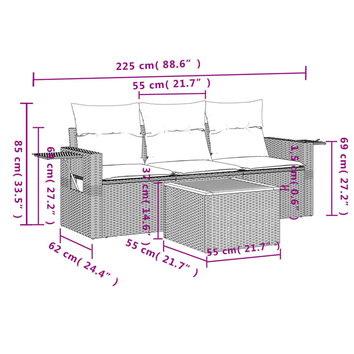 Set Mobilier De Grădină Cu Perne, 4 Piese, , Poliratan