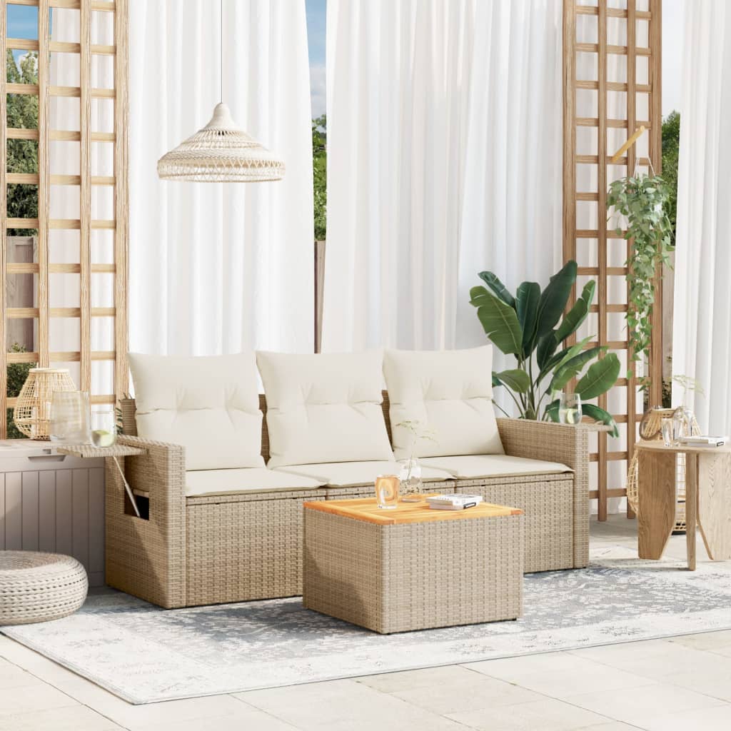 Set Mobilier De Grădină Cu Perne, 4 Piese, , Poliratan