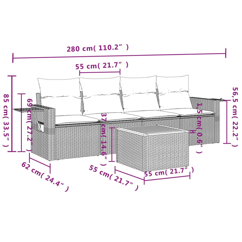 Set Mobilier De Grădină Cu Perne, 5 Piese, , Poliratan