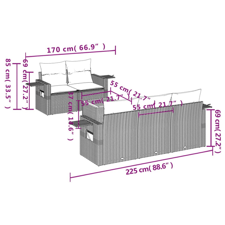 Set Mobilier Grădină Cu Perne, 6 Piese, , Poliratan