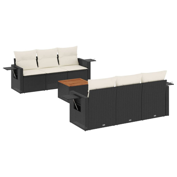 Set Canapele De Grădină Cu Perne, 7 Piese, Negru, Poliratan