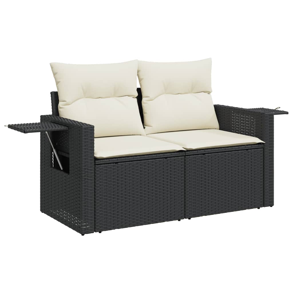 Set Canapele De Grădină Cu Perne, 7 Piese, Negru, Poliratan