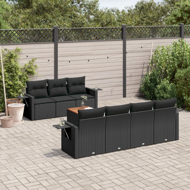 Set Mobilier De Grădină Cu Perne, 8 Piese, Negru, Poliratan