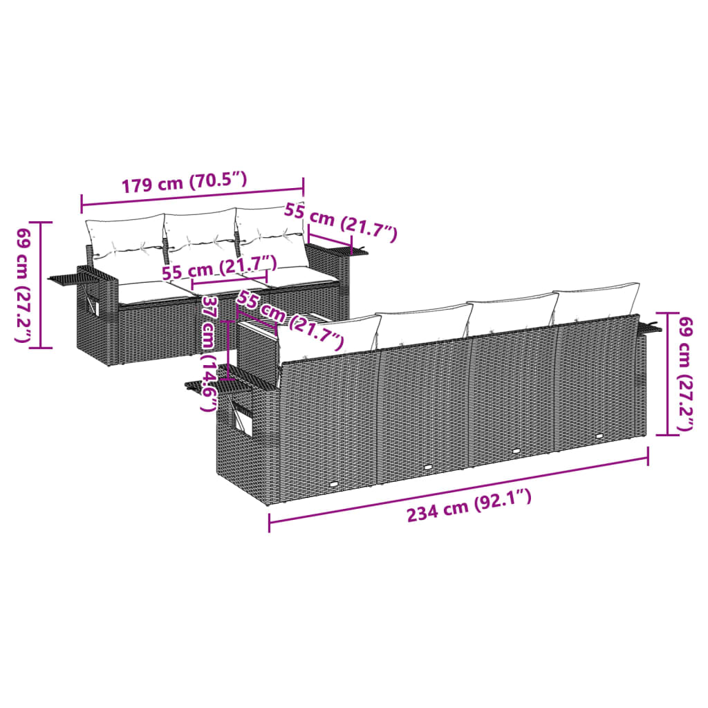Set Mobilier De Grădină Cu Perne, 8 Piese, Negru, Poliratan