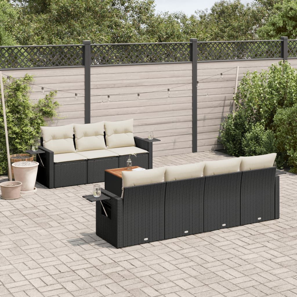 Set Mobilier De Grădină Cu Perne, 8 Piese, Negru, Poliratan