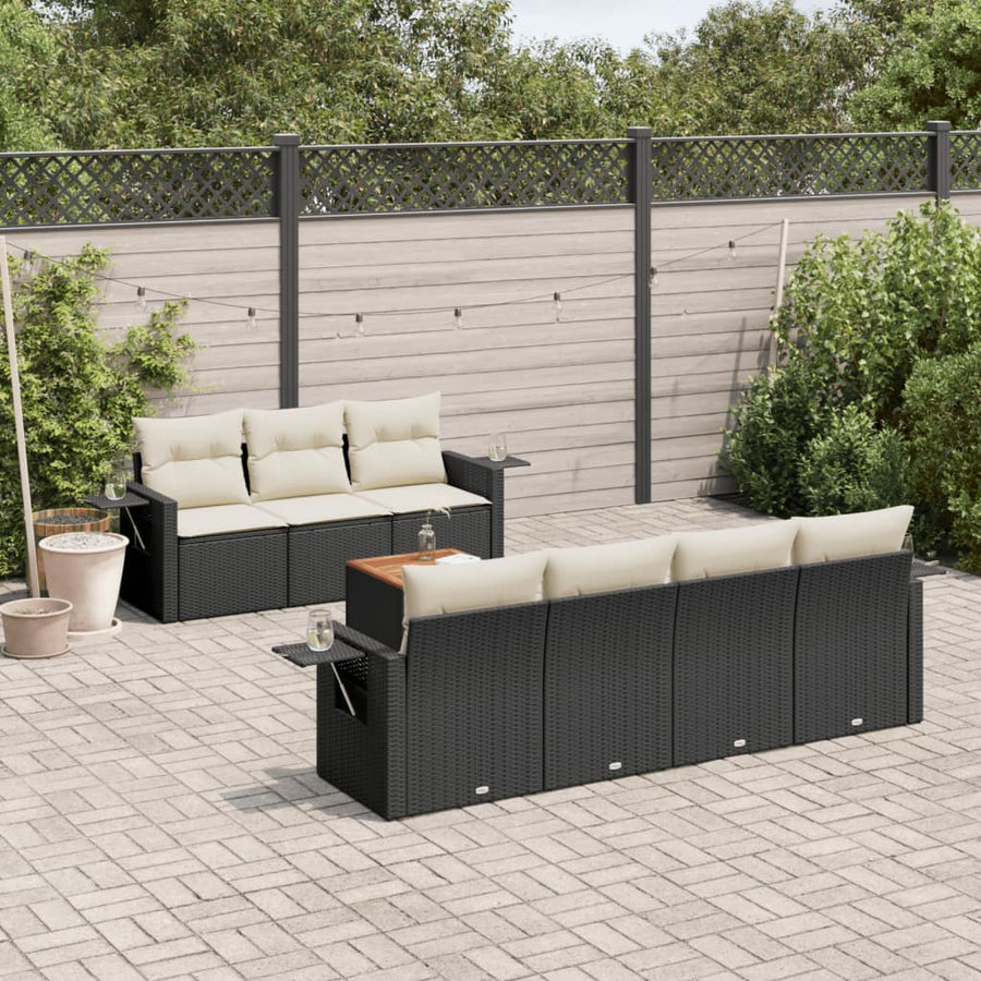 Set Mobilier De Grădină Cu Perne, 8 Piese, Negru, Poliratan
