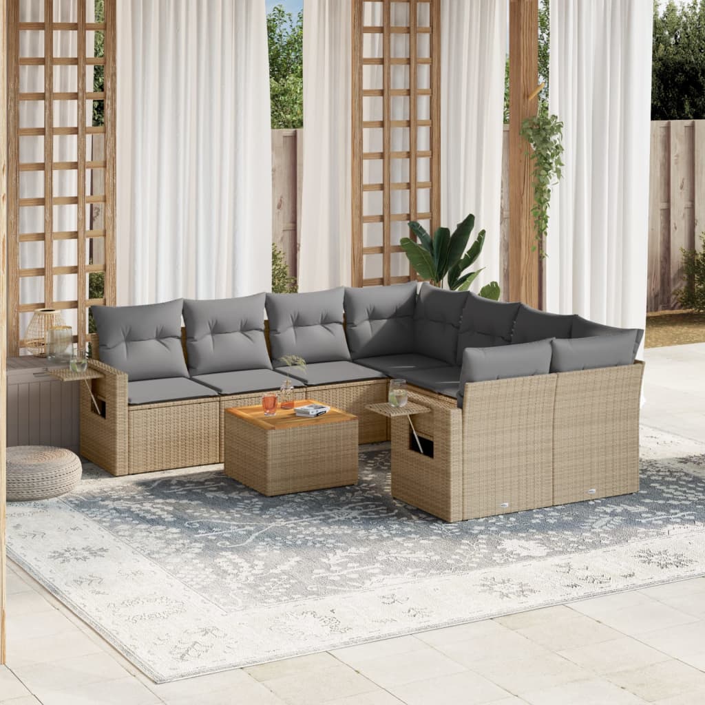 Set Canapele De Grădină, 9 Piese, Cu Perne, , Poliratan