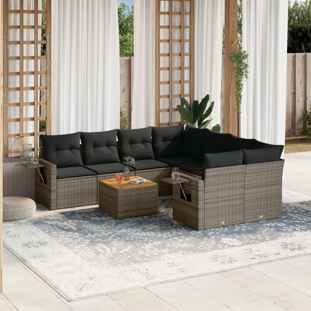 Set Canapele De Grădină, 9 Piese, Cu Perne, , Poliratan