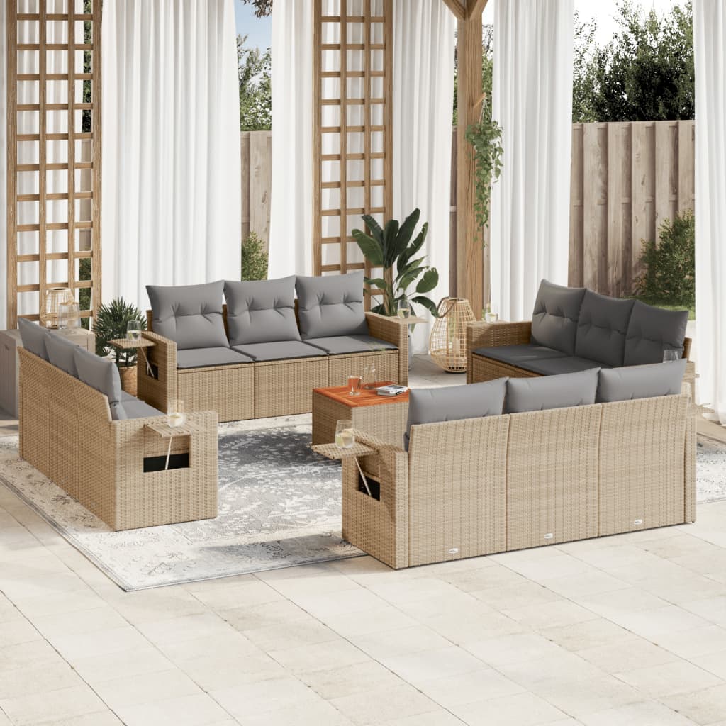 Set Mobilier De Grădină Cu Perne, 13 Piese, , Poliratan