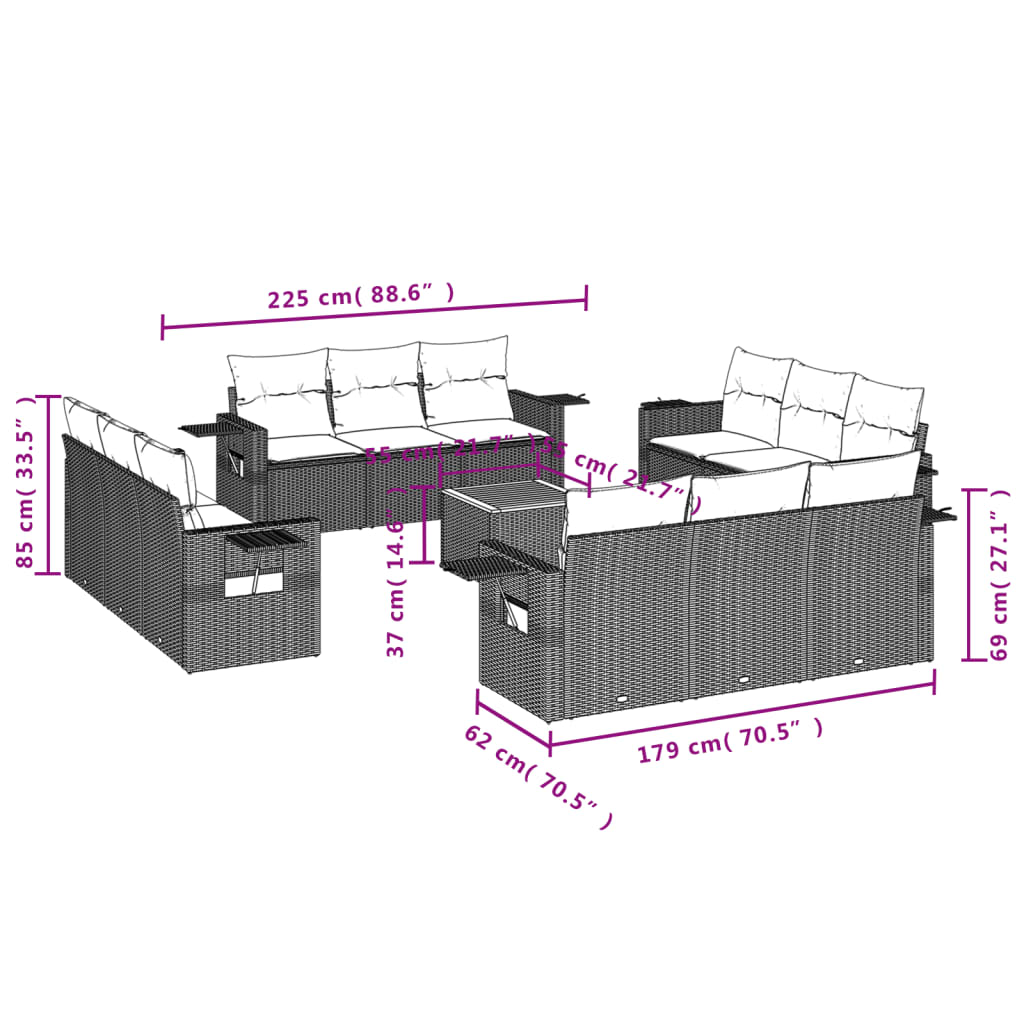 Set Mobilier De Grădină Cu Perne, 13 Piese, , Poliratan