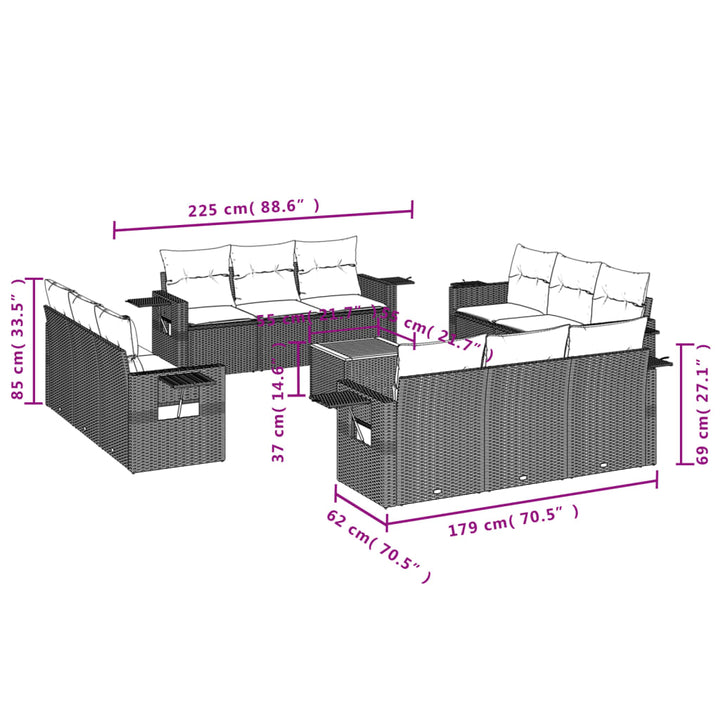 Set Mobilier De Grădină Cu Perne, 13 Piese, , Poliratan