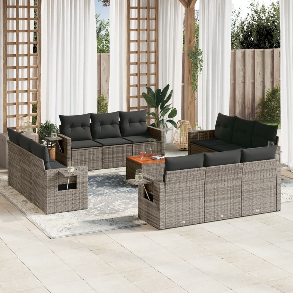 Set Mobilier De Grădină Cu Perne, 13 Piese, , Poliratan