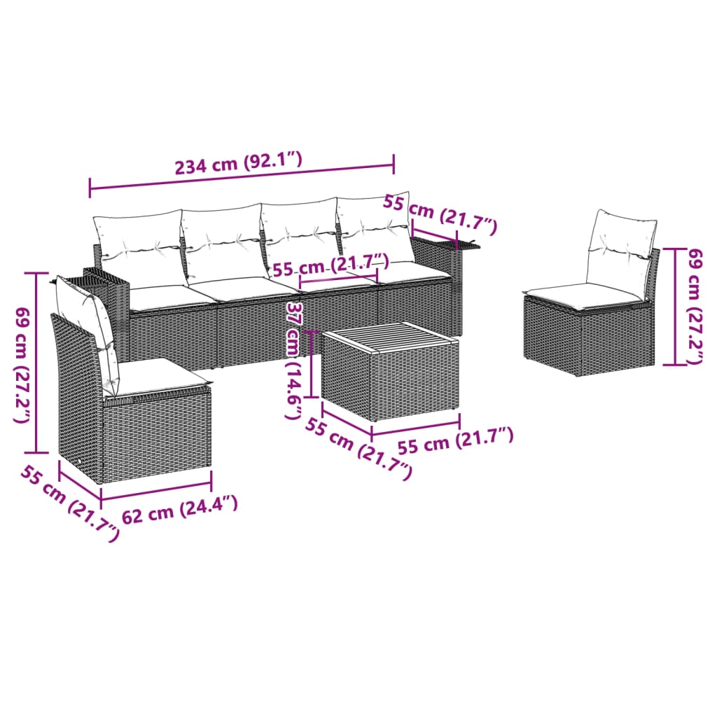 Set Canapele De Grădină Cu Perne, 7 Piese, , Poliratan