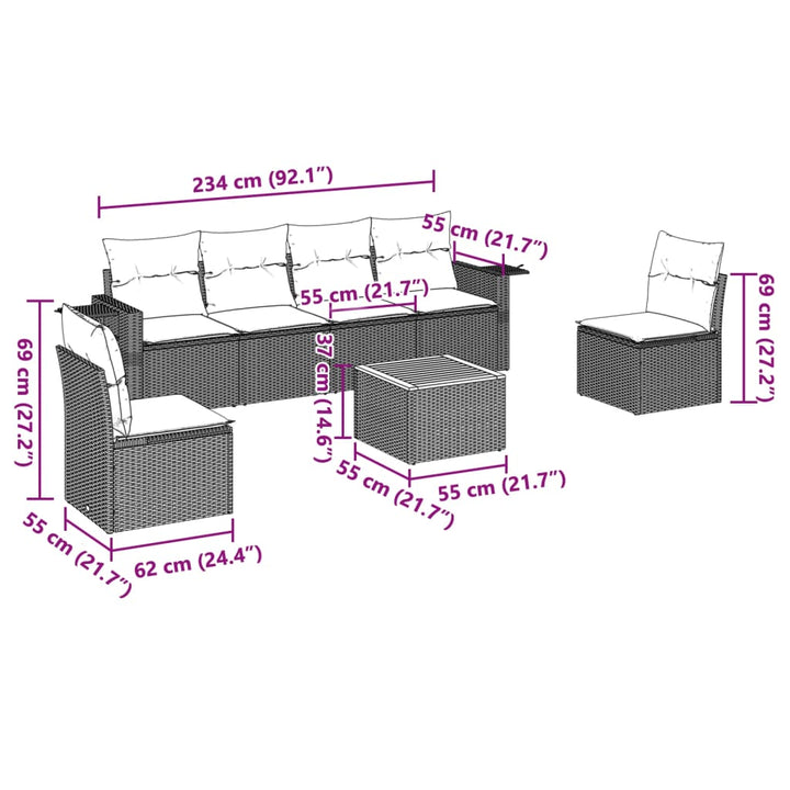Set Canapele De Grădină Cu Perne, 7 Piese, , Poliratan