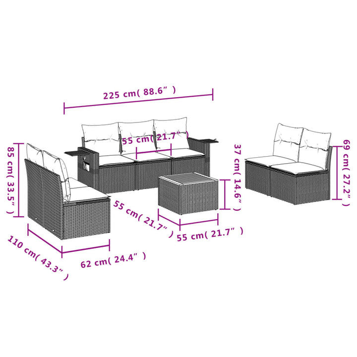 Set Mobilier De Grădină Cu Perne, 8 Piese, , Poliratan