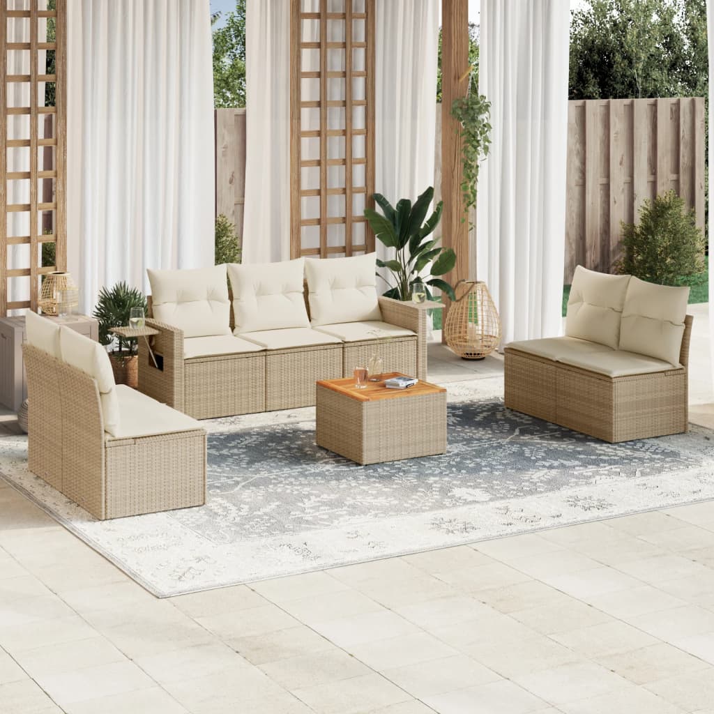 Set Mobilier De Grădină Cu Perne, 8 Piese, , Poliratan