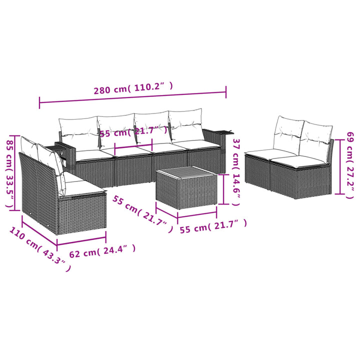 Set Mobilier De Grădină Cu Perne, 9 Piese, , Poliratan
