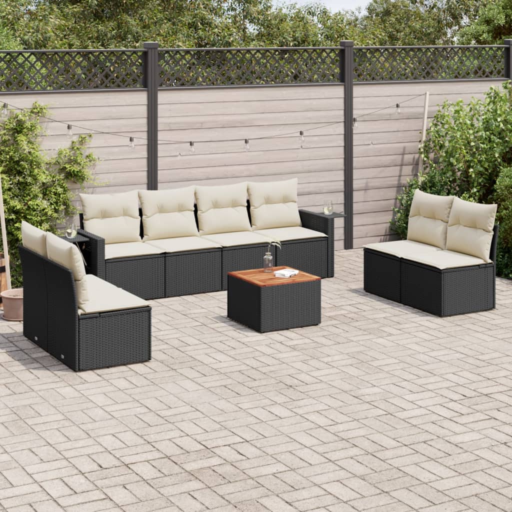 Set Mobilier De Grădină Cu Perne, 9 Piese, , Poliratan