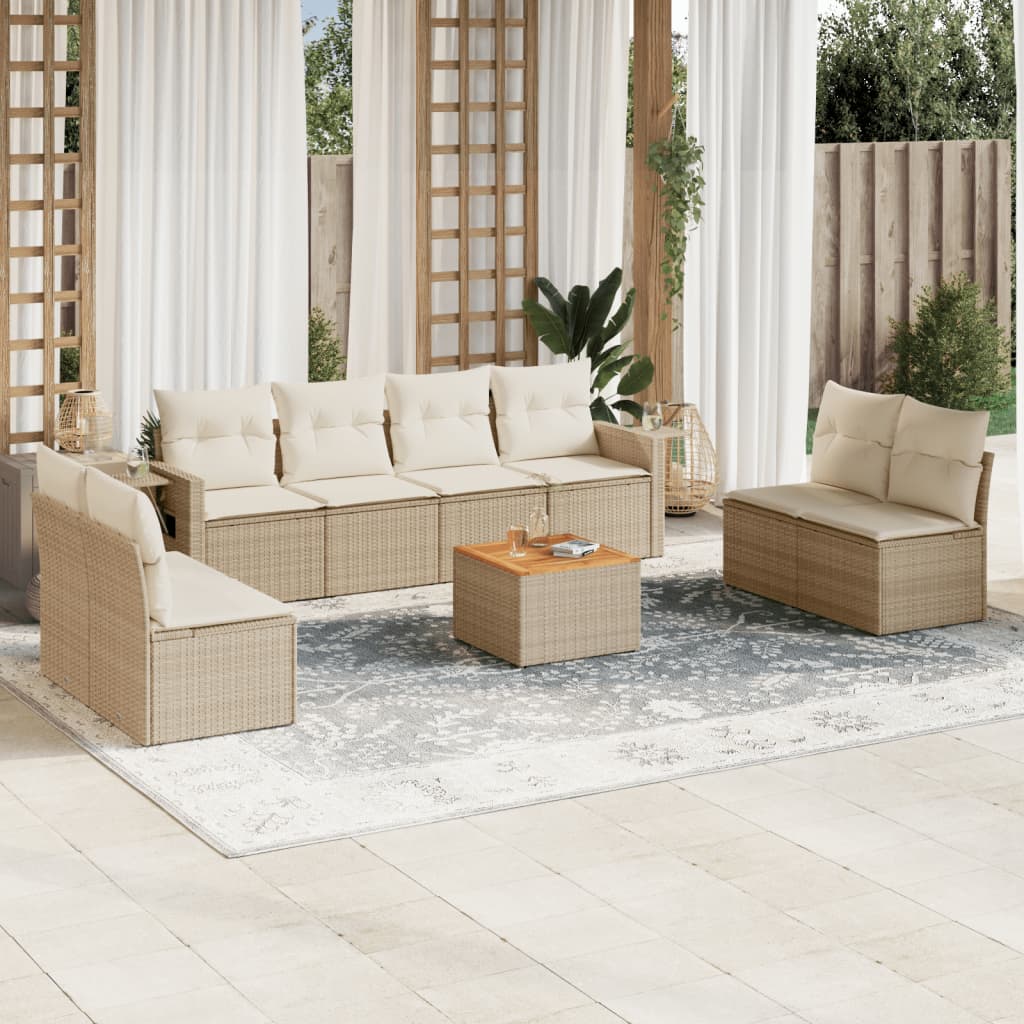 Set Mobilier De Grădină Cu Perne, 9 Piese, , Poliratan