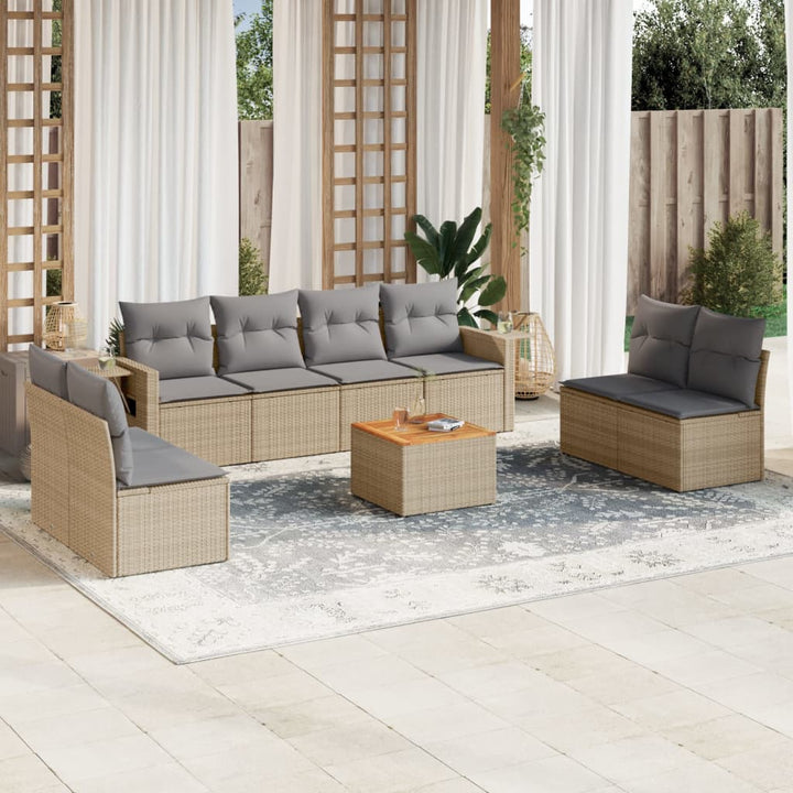 Set Mobilier De Grădină Cu Perne, 9 Piese, , Poliratan