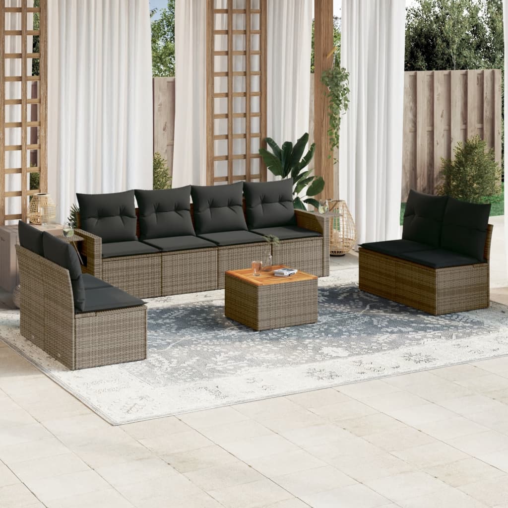 Set Mobilier De Grădină Cu Perne, 9 Piese, , Poliratan