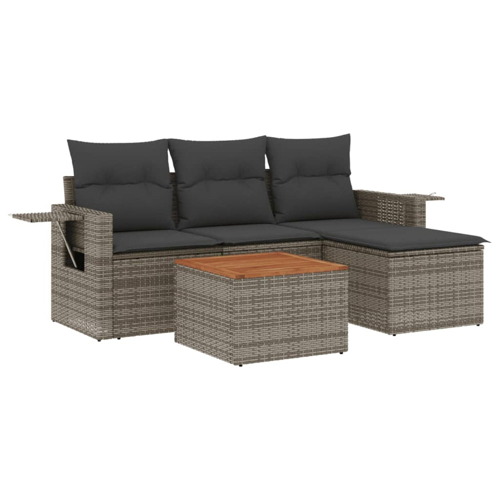 Set Canapea De Grădină Cu Perne, 5 Piese, , Poliratan