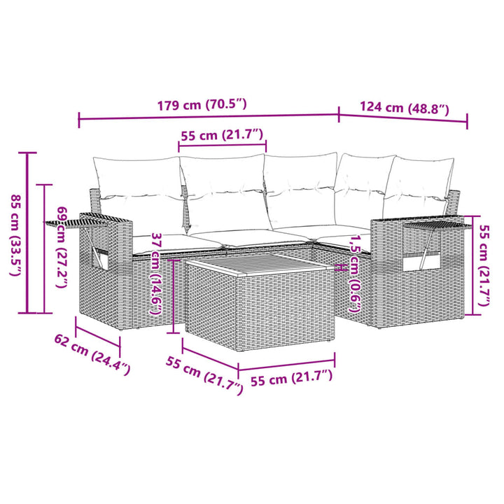 Set Mobilier De Grădină Cu Perne, 5 Piese, , Poliratan