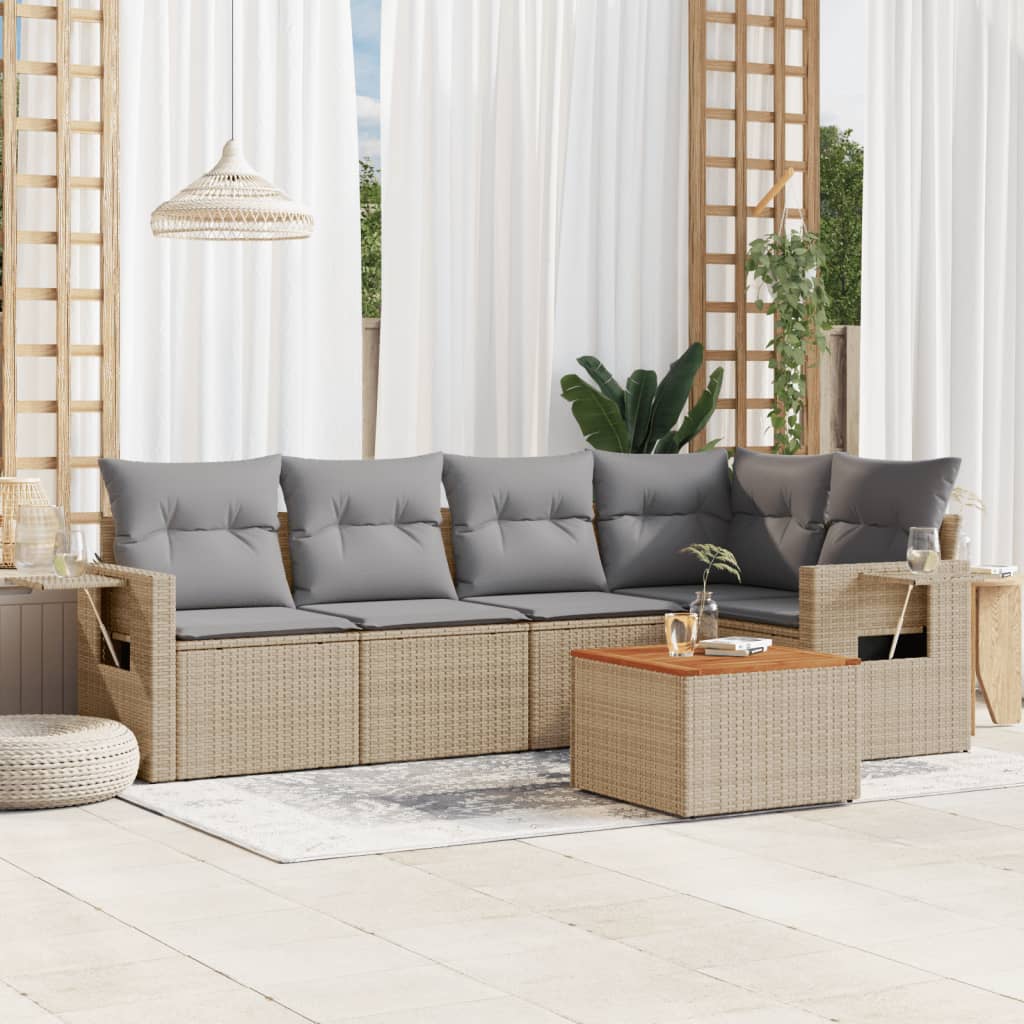 Set Mobilier Grădină Cu Perne, 6 Piese, , Poliratan
