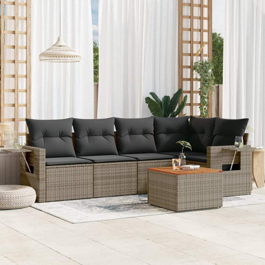 Set Mobilier Grădină Cu Perne, 6 Piese, , Poliratan