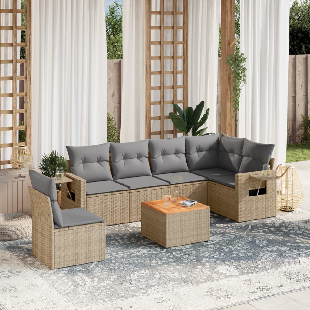 Set Canapele De Grădină, 7 Piese, Cu Perne, , Poliratan