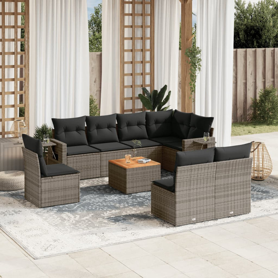Set Canapele De Grădină, 9 Piese, Cu Perne, , Poliratan