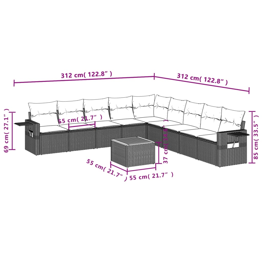 Set Mobilier De Grădină Cu Perne, 10 Piese, , Poliratan