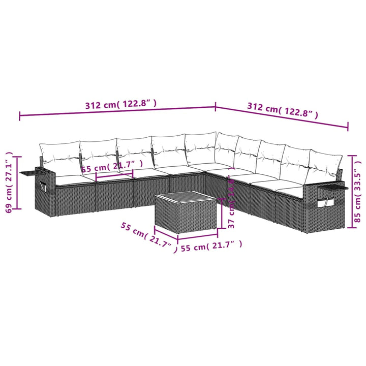 Set Mobilier De Grădină Cu Perne, 10 Piese, , Poliratan