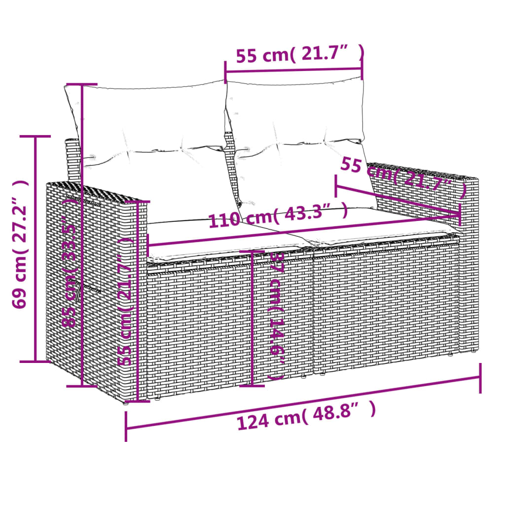 Set Canapele De Grădină Cu Perne, 11 Piese, , Poliratan