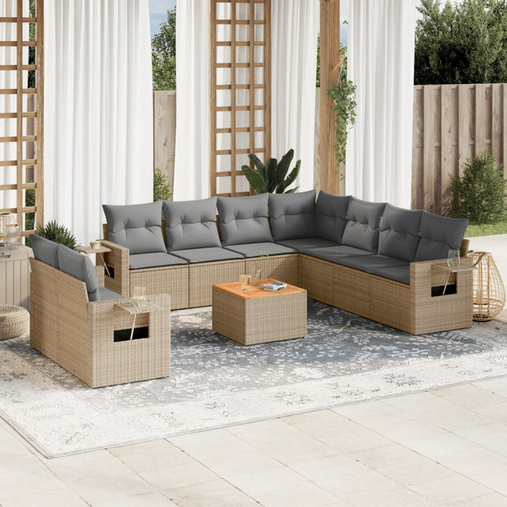 Set Mobilier De Grădină Cu Perne, 10 Piese, , Poliratan