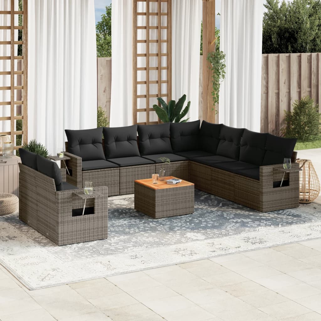 Set Mobilier De Grădină Cu Perne, 10 Piese, , Poliratan