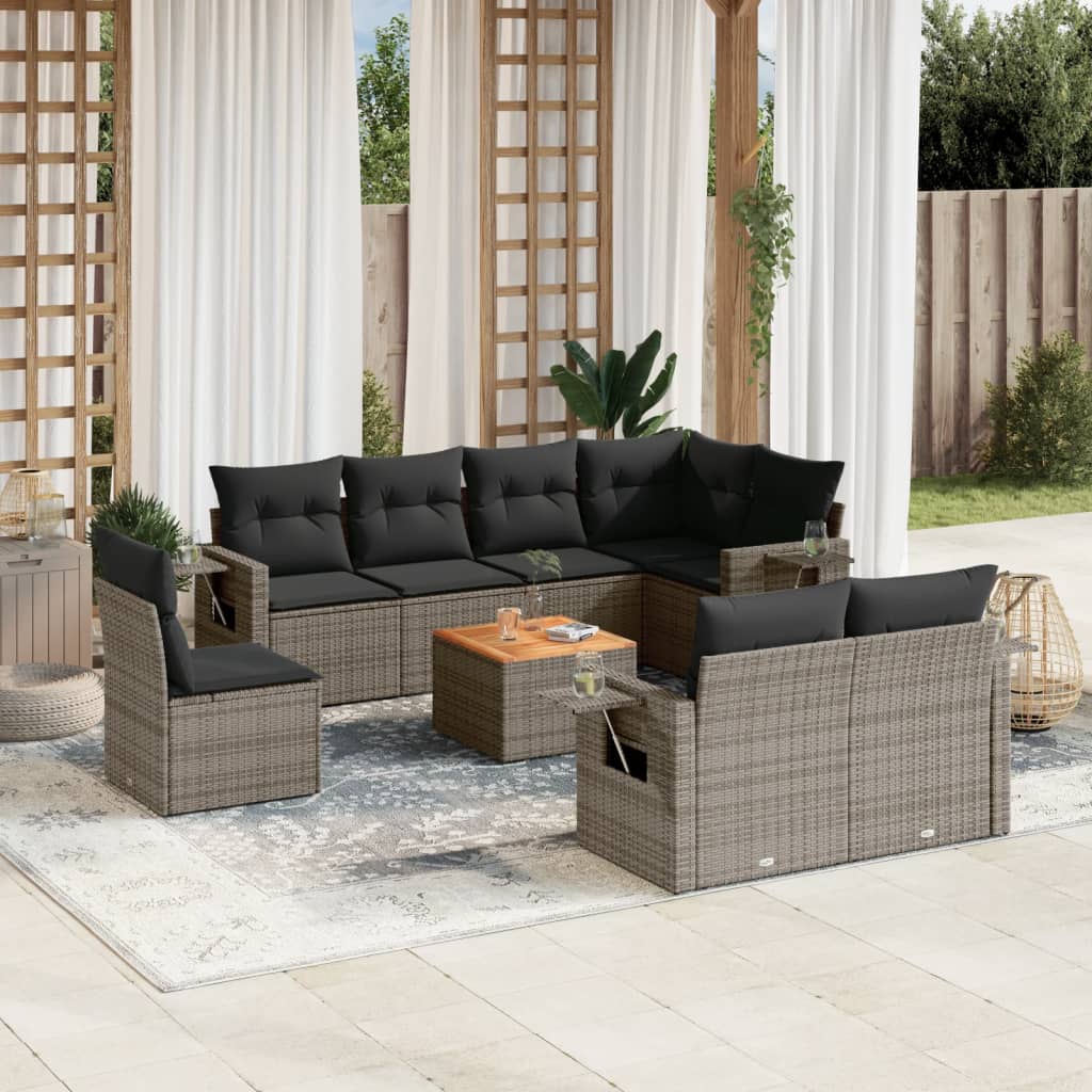 Set Canapele De Grădină, 9 Piese, Cu Perne, , Poliratan