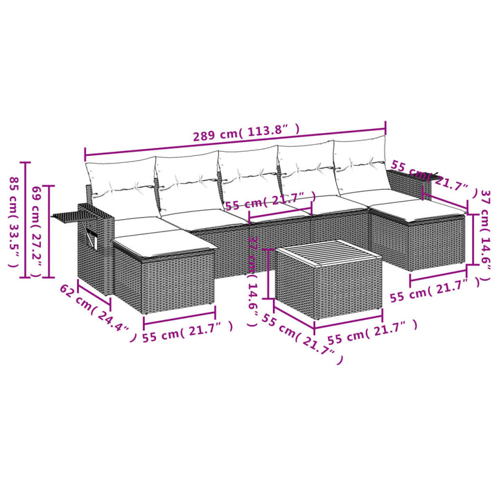Set Mobilier De Grădină Cu Perne, 8 Piese, , Poliratan