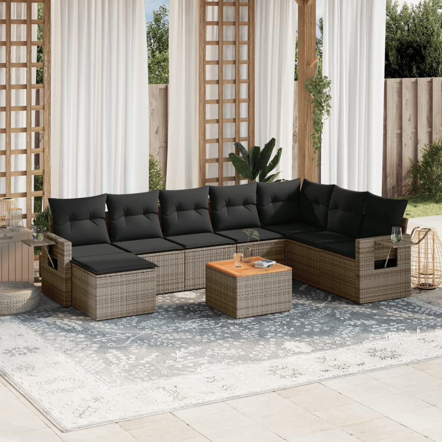 Set Canapele De Grădină, 9 Piese, Cu Perne, , Poliratan