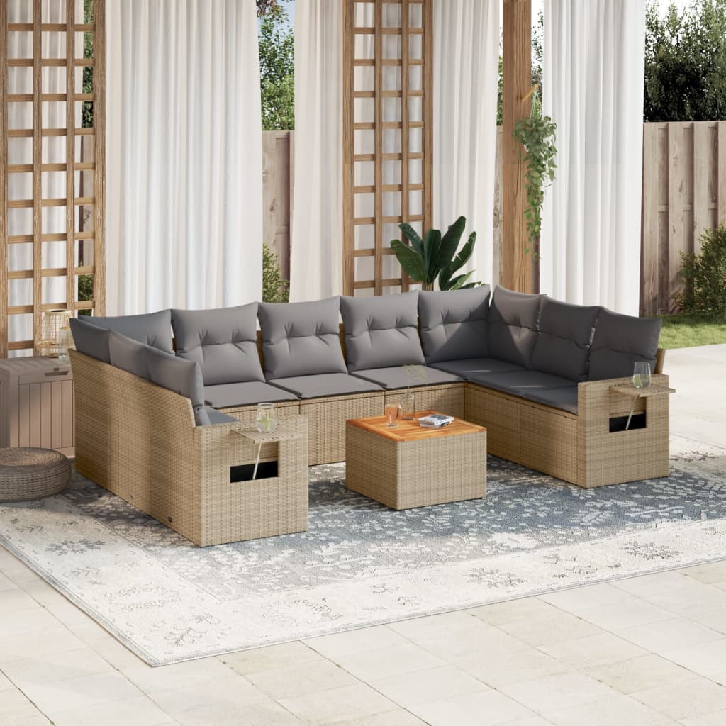 Set Mobilier De Grădină Cu Perne, 10 Piese, , Poliratan