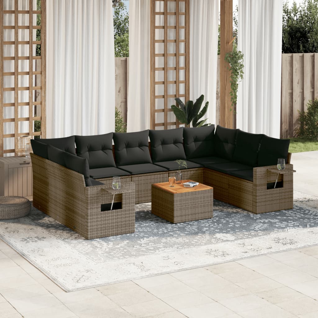 Set Mobilier De Grădină Cu Perne, 10 Piese, , Poliratan