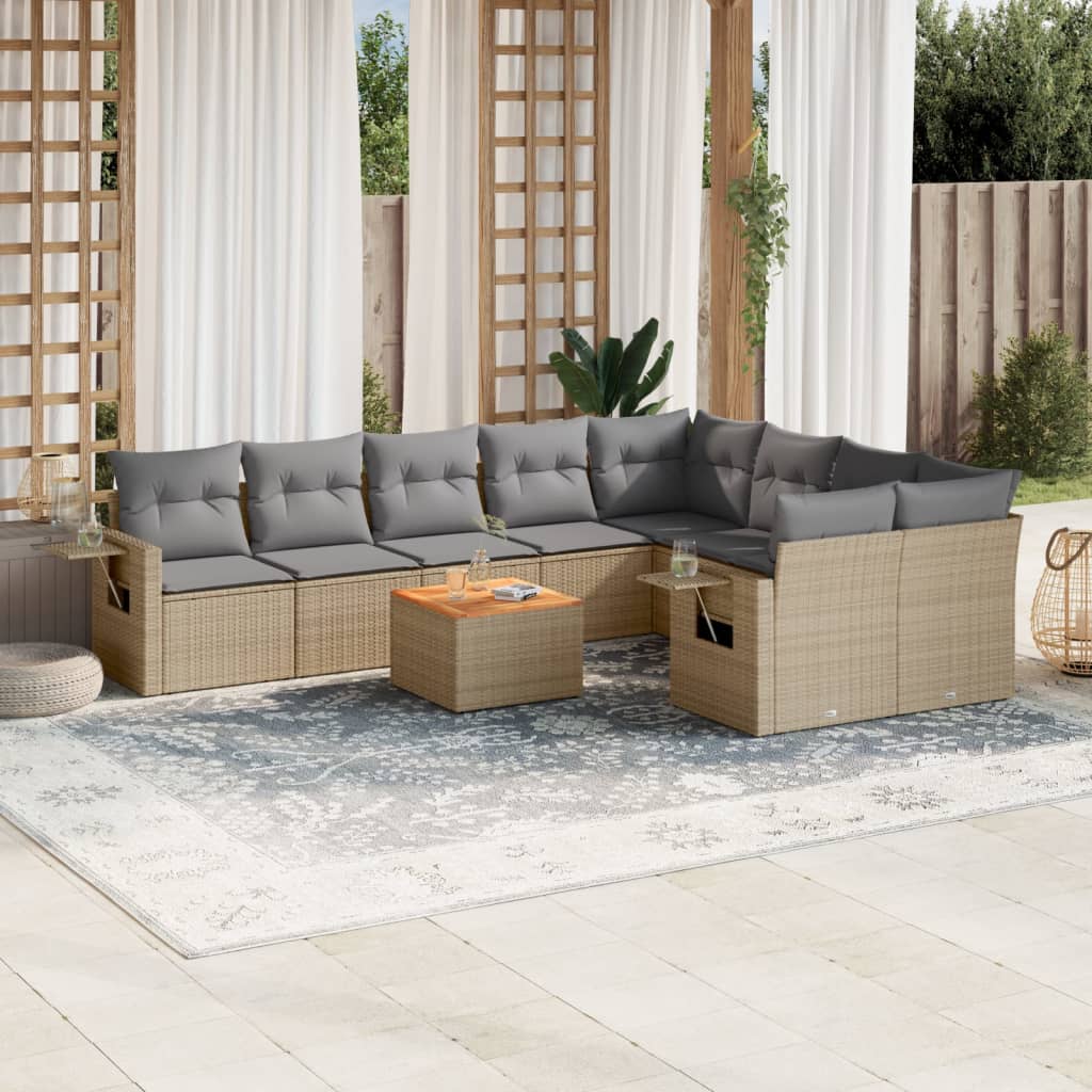 Set Mobilier De Grădină Cu Perne, 10 Piese, , Poliratan